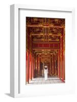 Woman Wearing Ao Dai Dress in Imperial Palace Inside Citadel, Hue, Thua Thien-Hue, Vietnam (Mr)-Ian Trower-Framed Photographic Print