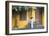 Woman Wearing Ao Dai Dress with Bicycle, Hoi An, Quang Ham, Vietnam-Ian Trower-Framed Photographic Print