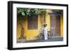 Woman Wearing Ao Dai Dress with Bicycle, Hoi An, Quang Ham, Vietnam-Ian Trower-Framed Photographic Print