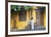 Woman Wearing Ao Dai Dress with Bicycle, Hoi An, Quang Ham, Vietnam-Ian Trower-Framed Photographic Print