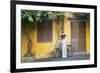 Woman Wearing Ao Dai Dress with Bicycle, Hoi An, Quang Ham, Vietnam-Ian Trower-Framed Photographic Print