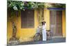 Woman Wearing Ao Dai Dress with Bicycle, Hoi An, Quang Ham, Vietnam-Ian Trower-Mounted Photographic Print