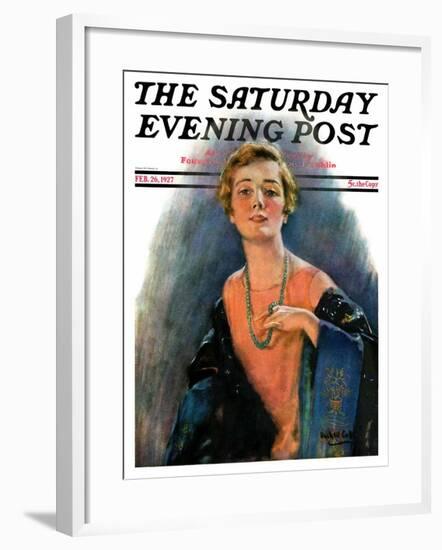"Woman Wearing Beaded Necklace," Saturday Evening Post Cover, February 26, 1927-William Haskell Coffin-Framed Giclee Print