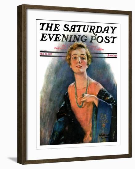 "Woman Wearing Beaded Necklace," Saturday Evening Post Cover, February 26, 1927-William Haskell Coffin-Framed Giclee Print