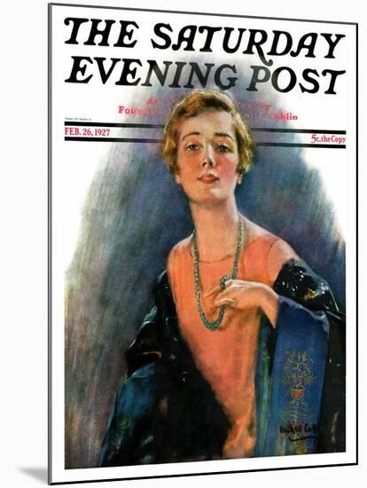 "Woman Wearing Beaded Necklace," Saturday Evening Post Cover, February 26, 1927-William Haskell Coffin-Mounted Giclee Print