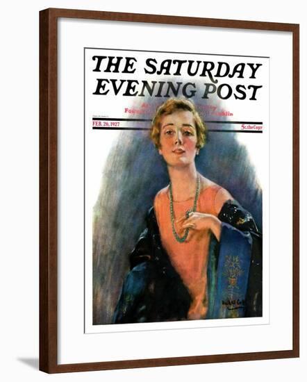 "Woman Wearing Beaded Necklace," Saturday Evening Post Cover, February 26, 1927-William Haskell Coffin-Framed Giclee Print