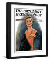 "Woman Wearing Beaded Necklace," Saturday Evening Post Cover, February 26, 1927-William Haskell Coffin-Framed Giclee Print