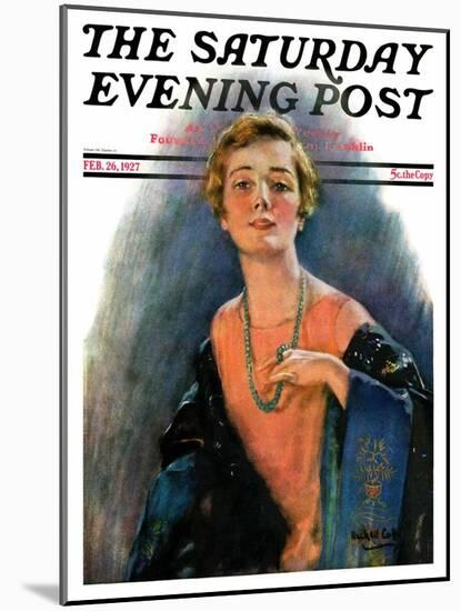 "Woman Wearing Beaded Necklace," Saturday Evening Post Cover, February 26, 1927-William Haskell Coffin-Mounted Giclee Print