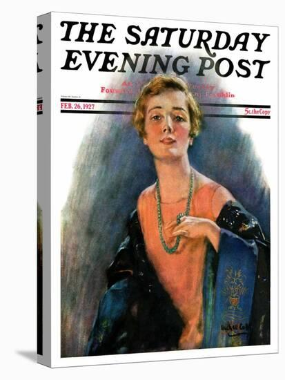 "Woman Wearing Beaded Necklace," Saturday Evening Post Cover, February 26, 1927-William Haskell Coffin-Stretched Canvas