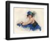 Woman Wearing Blue Headscarf with Plumes 1920s-null-Framed Art Print