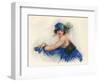 Woman Wearing Blue Headscarf with Plumes 1920s-null-Framed Art Print