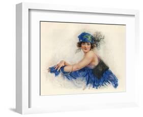 Woman Wearing Blue Headscarf with Plumes 1920s-null-Framed Art Print