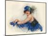 Woman Wearing Blue Headscarf with Plumes 1920s-null-Mounted Art Print