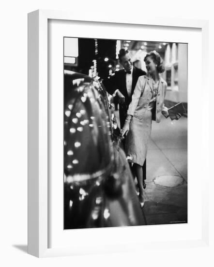 Woman Wearing Daridow Copy of Chanel Evening Suit-Gordon Parks-Framed Photographic Print