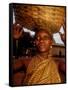 Woman Wearing Gold Fabric Dress and Carrying Basket, Kabile, Brong-Ahafo Region, Ghana-Alison Jones-Framed Stretched Canvas