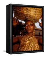 Woman Wearing Gold Fabric Dress and Carrying Basket, Kabile, Brong-Ahafo Region, Ghana-Alison Jones-Framed Stretched Canvas