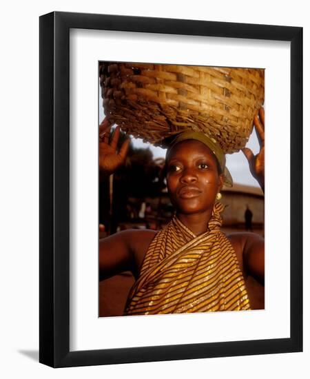 Woman Wearing Gold Fabric Dress and Carrying Basket, Kabile, Brong-Ahafo Region, Ghana-Alison Jones-Framed Photographic Print