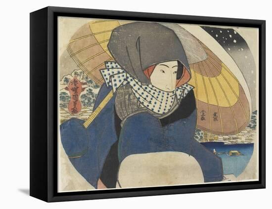 Woman Wearing Hood with Umbrella, 1818-Utagawa Kunisada-Framed Stretched Canvas