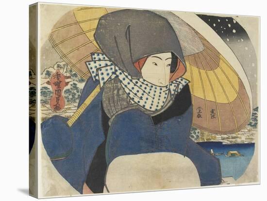 Woman Wearing Hood with Umbrella, 1818-Utagawa Kunisada-Stretched Canvas