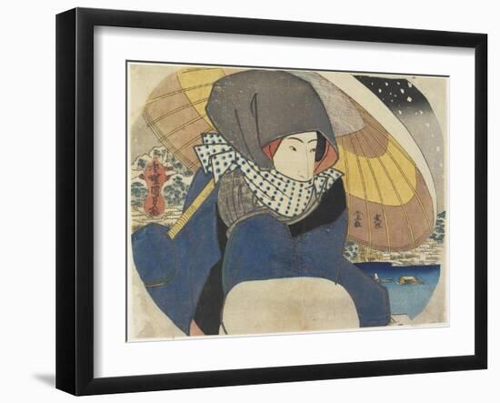 Woman Wearing Hood with Umbrella, 1818-Utagawa Kunisada-Framed Giclee Print