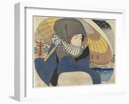 Woman Wearing Hood with Umbrella, 1818-Utagawa Kunisada-Framed Giclee Print