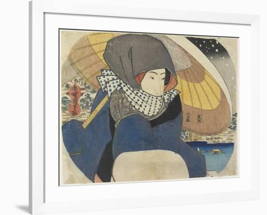 Woman Wearing Hood with Umbrella, 1818-Utagawa Kunisada-Framed Giclee Print