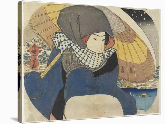 Woman Wearing Hood with Umbrella, 1818-Utagawa Kunisada-Stretched Canvas