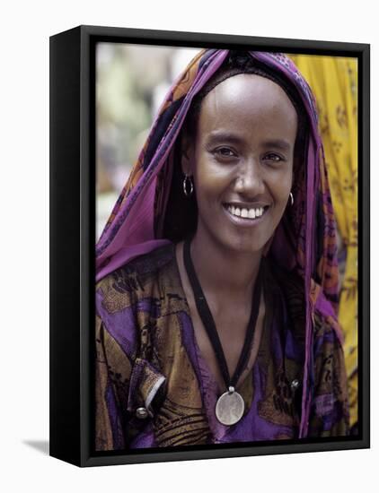 Woman Wearing Maria Theresa Thaler, an Old Silver Coin, at Senbete, Weekly Market, Ethiopia-Nigel Pavitt-Framed Stretched Canvas