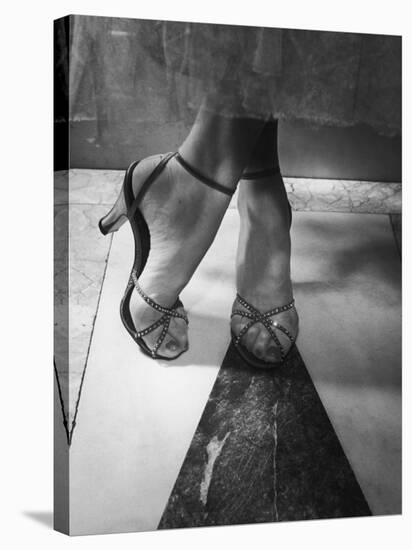 Woman Wearing Popular Style of Jeweled Evening Sandals-Nina Leen-Stretched Canvas