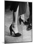 Woman Wearing Rhinestone Strap Dinner Shoes-Nina Leen-Mounted Photographic Print