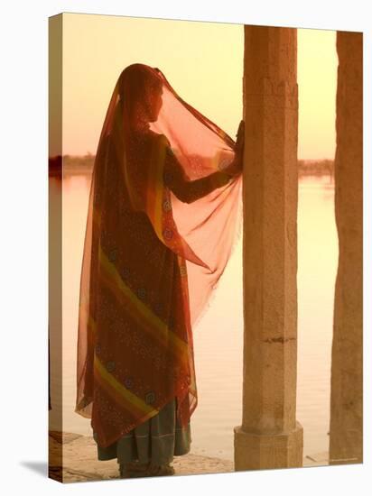 Woman Wearing Sari, Jaisalmer, Rajasthan, India-Doug Pearson-Stretched Canvas