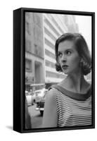 Woman Wearing Striped Shirt Modeling the Page Boy Hair Style on City Street, New York, NY, 1955-Nina Leen-Framed Stretched Canvas