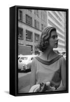 Woman Wearing Striped Shirt Modeling the Page Boy Hair Style on City Street, New York, NY, 1955-Nina Leen-Framed Stretched Canvas