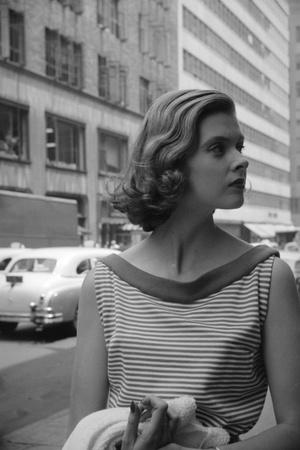 Woman Wearing Striped Shirt Modeling the Page Boy Hair Style on City Street, New York, NY, 1955' Photographic Print - Nina Leen Woman Wearing Striped Shirt Modeling the Page Boy Hair Style on City Street, New York, NY, 1955' Photographic Print - Nina Leen