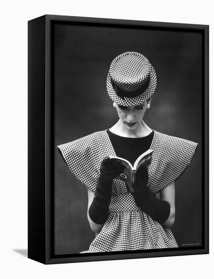 Woman Wearing Wide Shoulder Fashion Look-Nina Leen-Framed Stretched Canvas