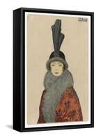 Woman Wears a Coat or Mantle in a Bold Oriental Print with a Deep Fur Border-Mela Koehler-Framed Stretched Canvas