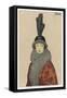 Woman Wears a Coat or Mantle in a Bold Oriental Print with a Deep Fur Border-Mela Koehler-Framed Stretched Canvas