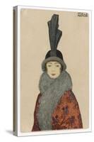 Woman Wears a Coat or Mantle in a Bold Oriental Print with a Deep Fur Border-Mela Koehler-Stretched Canvas