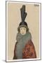 Woman Wears a Coat or Mantle in a Bold Oriental Print with a Deep Fur Border-Mela Koehler-Mounted Art Print