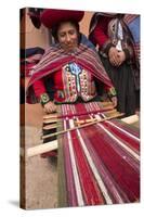 Woman Weaving at Backstrap Loom, Weaving Cooperative, Chinchero, Peru-Merrill Images-Stretched Canvas