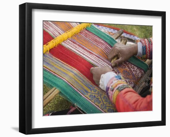 Woman Weaving, Traditional Backstrap Loom, Cuzco, Peru-Merrill Images-Framed Photographic Print