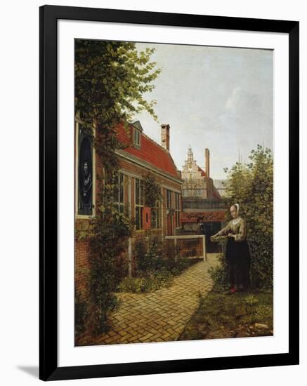 Woman with a Basket of Beans in a Kitchen Garden. Ca. 1660-Pieter de Hooch-Framed Giclee Print