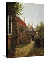 Woman with a Basket of Beans in a Kitchen Garden. Ca. 1660-Pieter de Hooch-Stretched Canvas