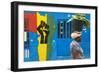 Woman with a Bucket of Vegetables in Front of Africa Shop Front, Praia, Santiago, Cape Verde-Peter Adams-Framed Photographic Print