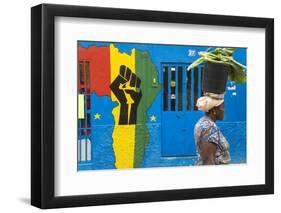 Woman with a Bucket of Vegetables in Front of Africa Shop Front, Praia, Santiago, Cape Verde-Peter Adams-Framed Photographic Print