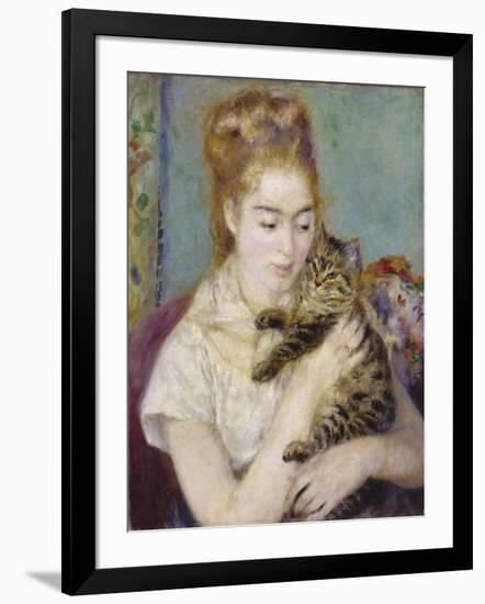 Woman with a Cat, C.1875-Pierre-Auguste Renoir-Framed Giclee Print