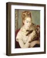 Woman with a Cat-Pierre-Auguste Renoir-Framed Giclee Print