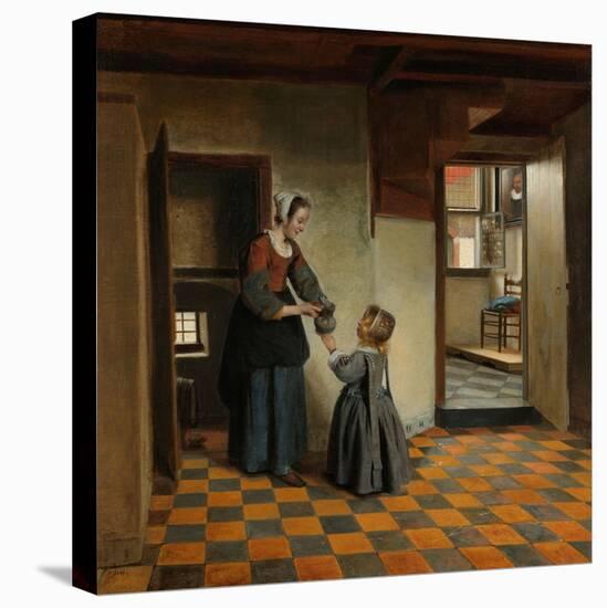 Woman with a Child in a Pantry, c.1656-60-Pieter de Hooch-Stretched Canvas