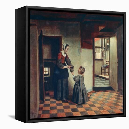 Woman with a Child in a Pantry, C1660-Pieter de Hooch-Framed Stretched Canvas