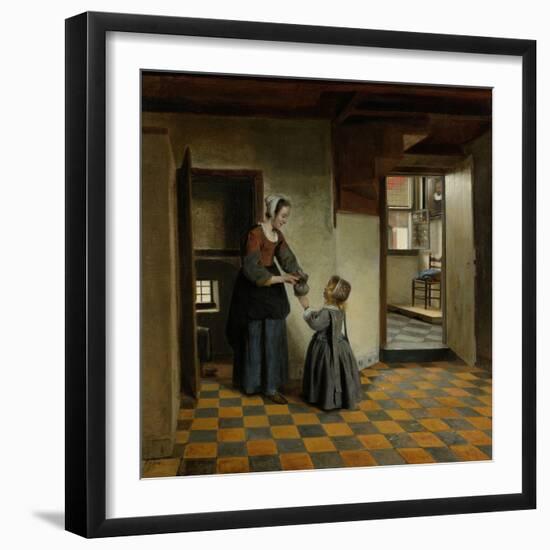 Woman with a Child in a Pantry-Pieter de Hooch-Framed Art Print